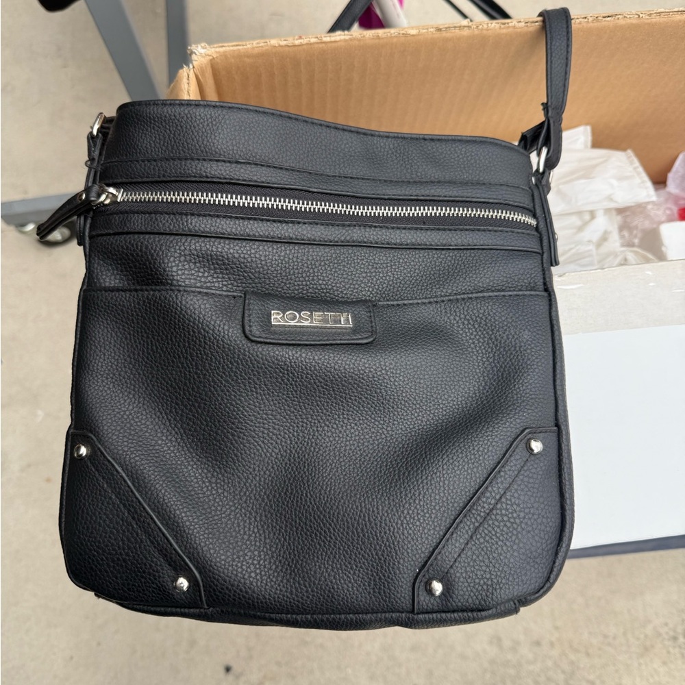 Rosetti Black Messenger Bag with Silver Accents